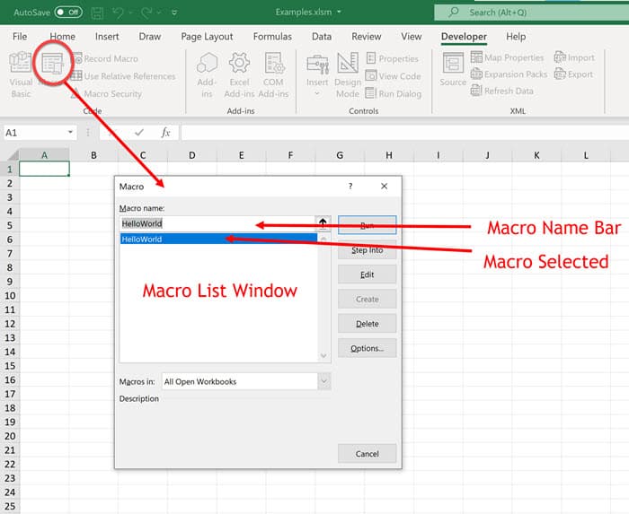 How to run VBA code Run a "Hello World" VBA macro.