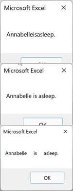 Use the VBA Space function to control the number of spaces between joined strings Control element spacing with VBA Space function