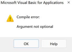 Error message when omitting the length argument fron the VAB Right function Compile error with missing required argument