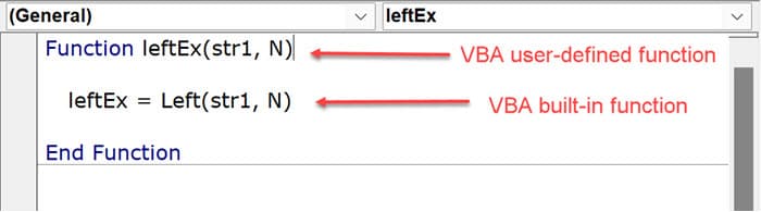 Create a user-defined left function in VBA to interact with a spreadsheet create a user-defined function to act like the VBA built-in Left function